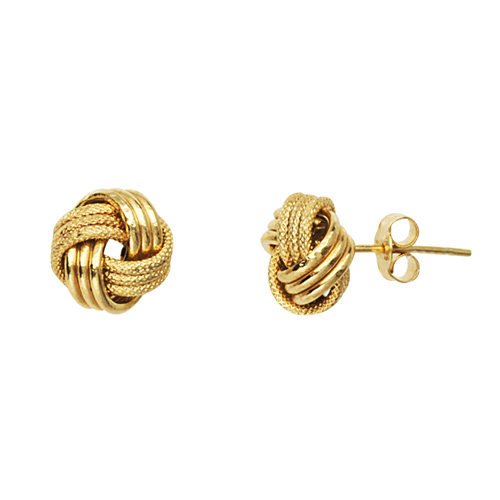 14kt Yellow Gold Textured 3-Row Love Knot Earrings