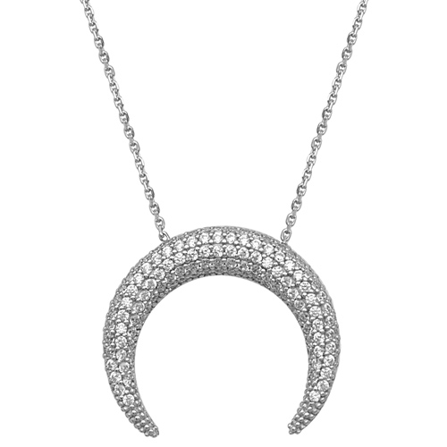 Sterling Silver CZ Half Moon Necklace