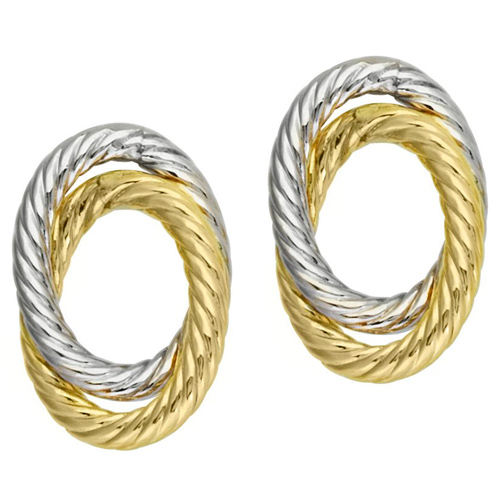 14k Two-tone Gold Oval Love Knot Earrings