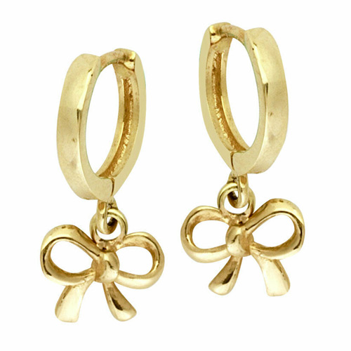 14k Yellow Gold Small Hoop Earrings with Bows