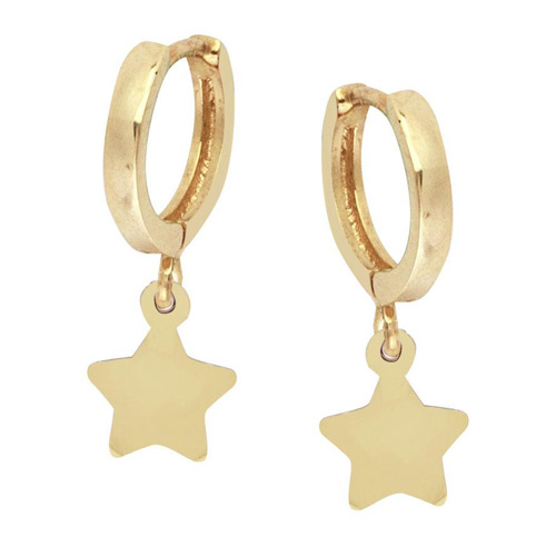 14k Yellow Gold Small Hoop Earrings with Stars