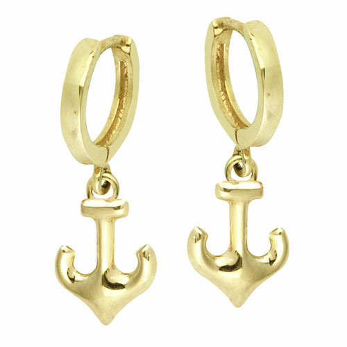 14k Yellow Gold Small Hoop Earrings with Anchors