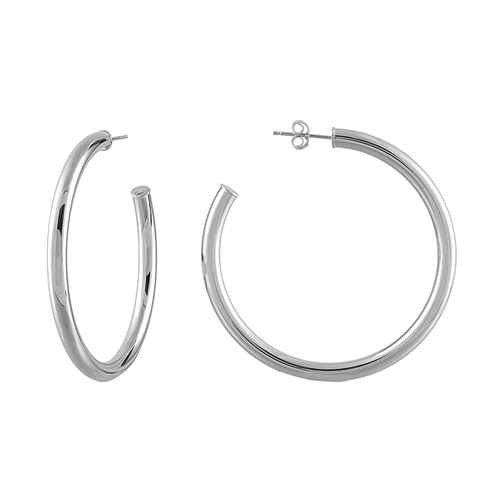 14k White Gold 2in Open Hoop Earrings 4mm