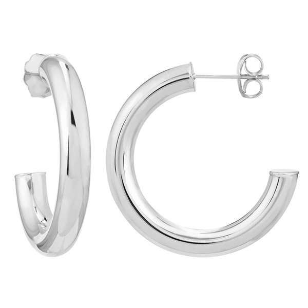 14k White Gold 1in Open Hoop Earrings 4mm