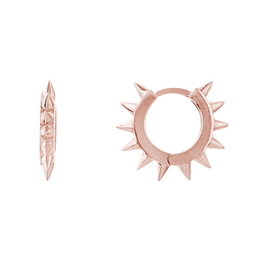 14k Rose Gold Spike Design Huggie Earrings 3/8in
