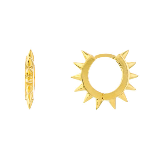 14k Yellow Gold Spike Design Huggie Earrings 3/8in