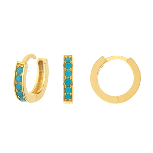 14k Yellow Gold Turquoise Huggie Earrings 3/8in