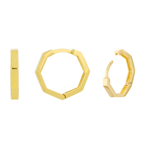 14k Yellow Gold Hexagon Huggie Earrings