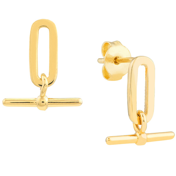 14k Yellow Gold Paper Clip and T Bar Earrings