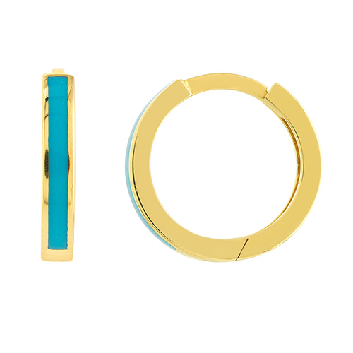 14k Yellow Gold Turquoise Enamel Huggie Earrings 1/2in