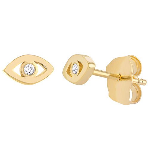14k Yellow Gold .02 ct tw Diamond Evil Eye Earrings
