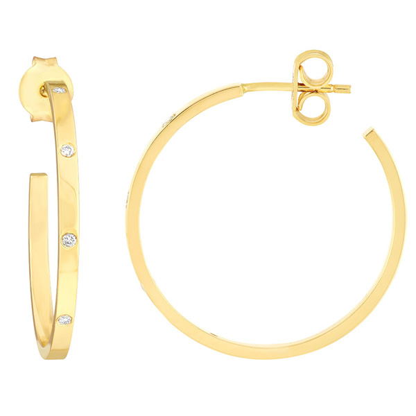 14k Yellow Gold .08 ct tw Diamond  Square Tube Hoop Earrings