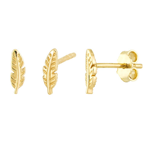 14k Yellow Gold Mini Feather Stud Earrings