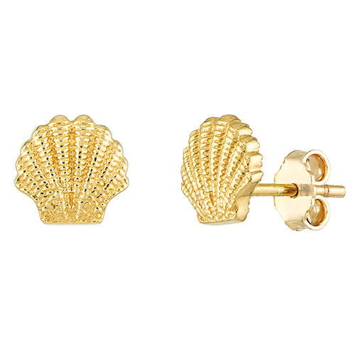 14k Yellow Gold Mini Sea Shell Earrings