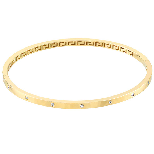 14k Yellow Gold 1/6 ct tw Diamond Bangle Bracelet with Greek Key Design