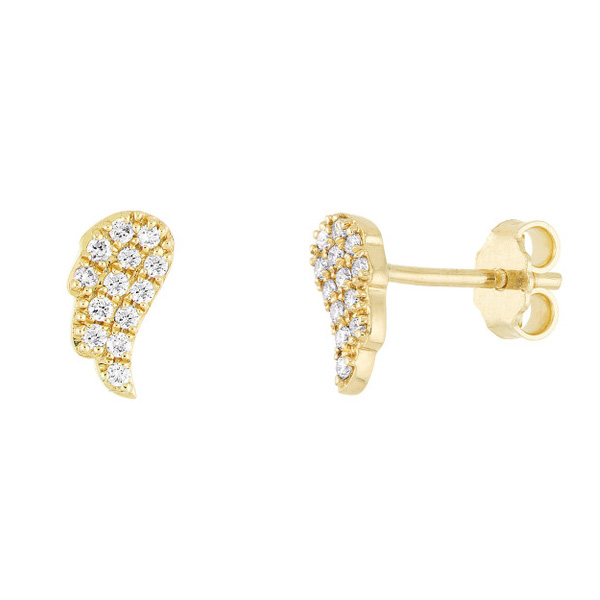 14k Yellow Gold .13 ct tw Pave Diamond Angel Wings Stud Earrings