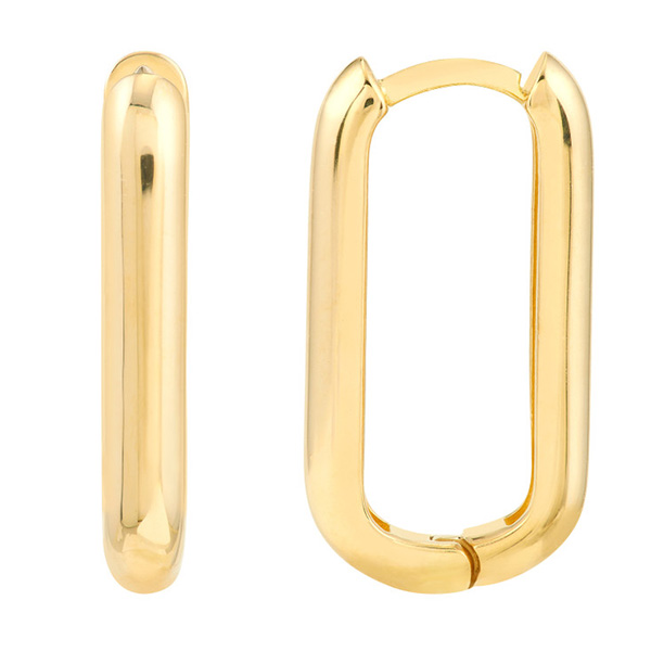 14k Yellow Gold Rectangular Hoop Earrings 3/4in