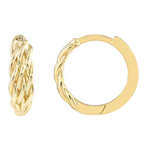 14k Yellow Gold Basket Weave Huggie Hoop Earrings 1/2in