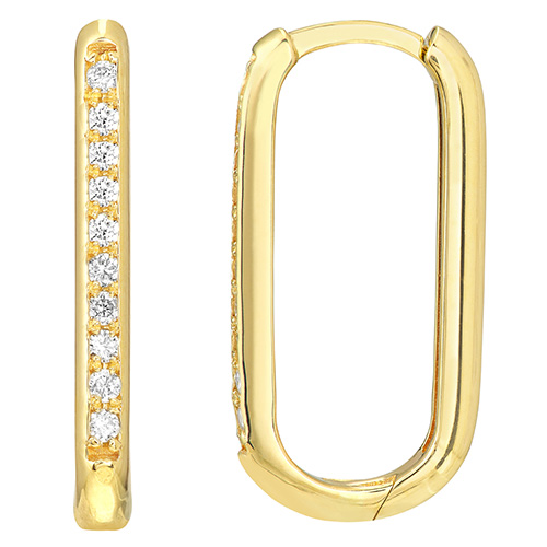 14k Yellow Gold 1/8 ct tw Diamond Oblong Hoop Earrings