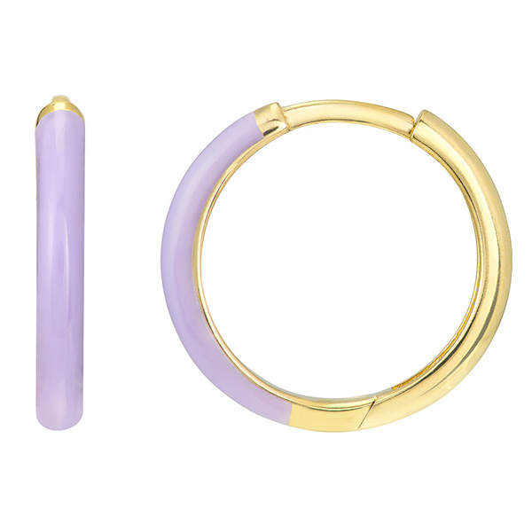 14k Yellow Gold 50/50 Lilac Enamel Huggie Hoop Earrings