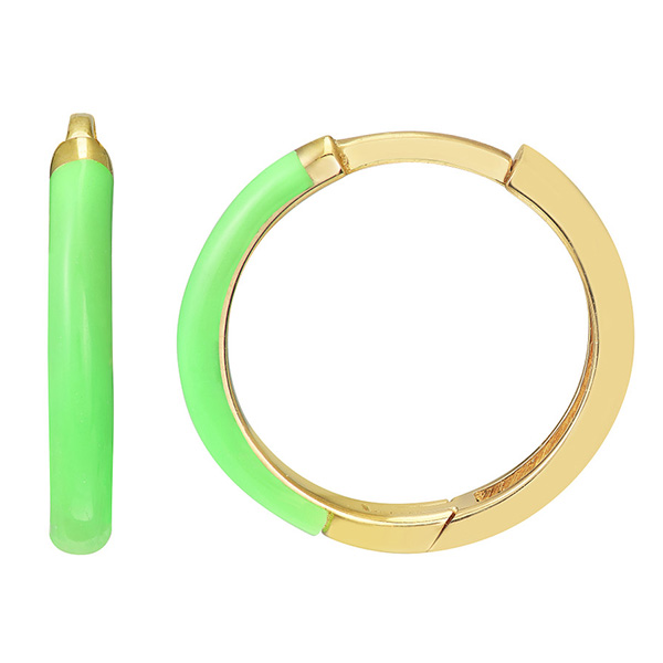 14k Yellow Gold Small Neon Green Enamel Hoop Earrings