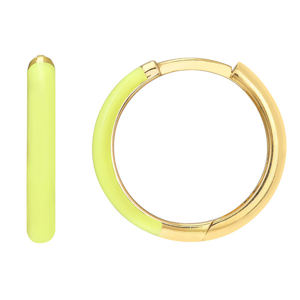 14k Yellow Gold Small Neon Yellow Enamel Hoop Earrings