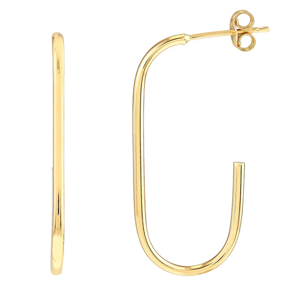 14k Yellow Gold Open Paper Clip Hoop Earrings 1in