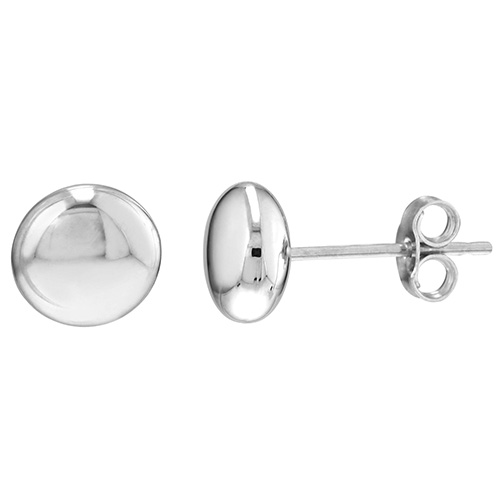14k White Gold 7mm Flat Round Pebble Stud Earrings