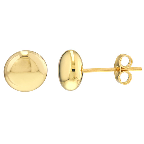 14k Yellow Gold 7mm Flat Round Pebble Stud Earrings