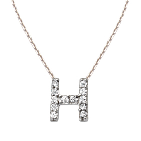 Sterling Silver Cubic Zirconia Mini Block H Necklace