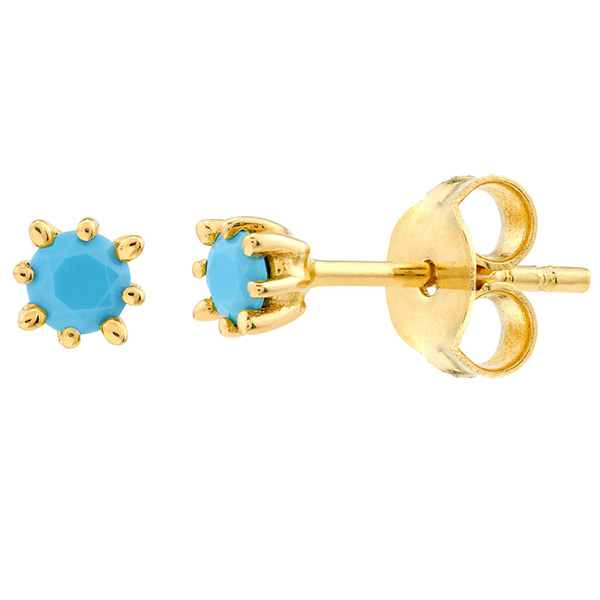 14k Yellow Gold Simulated Turquoise Stud Earrings 3mm