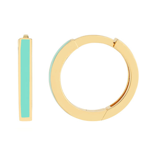 14k Yellow Gold Light Turquoise Enamel Huggie Hoop Earrings