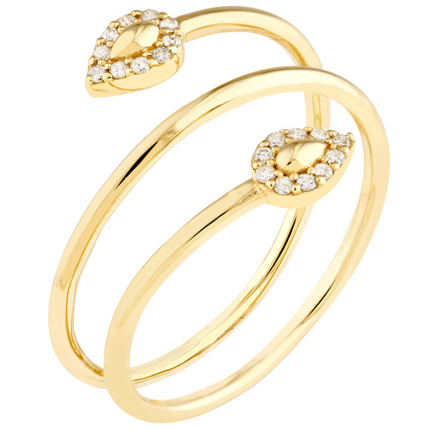 14k Yellow Gold .10 ct tw Diamond Snake Head Bypass Ring