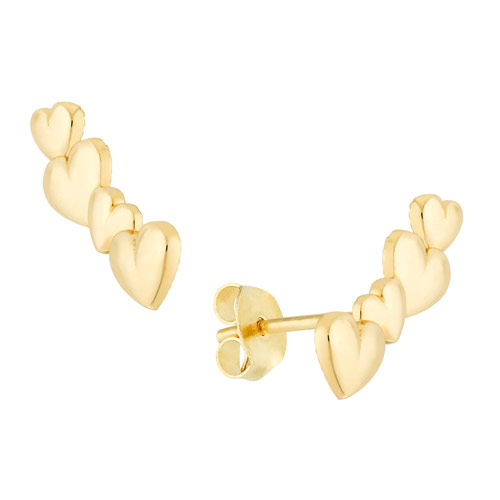 14k Yellow Gold Heart Ear Climber Earrings