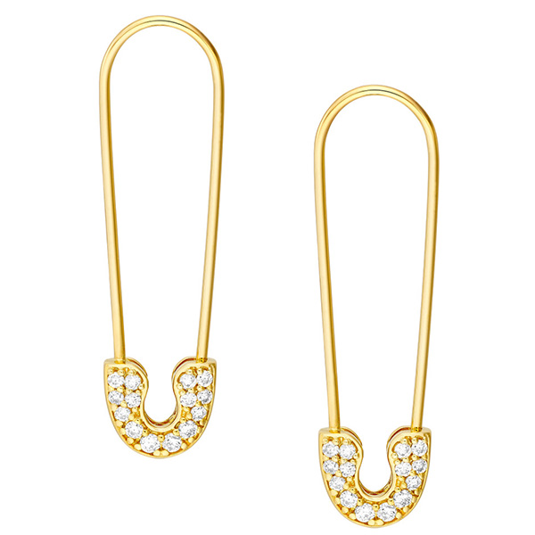 14k Yellow Gold 0.20 ct tw Diamond Safety Pin Threader Earrings