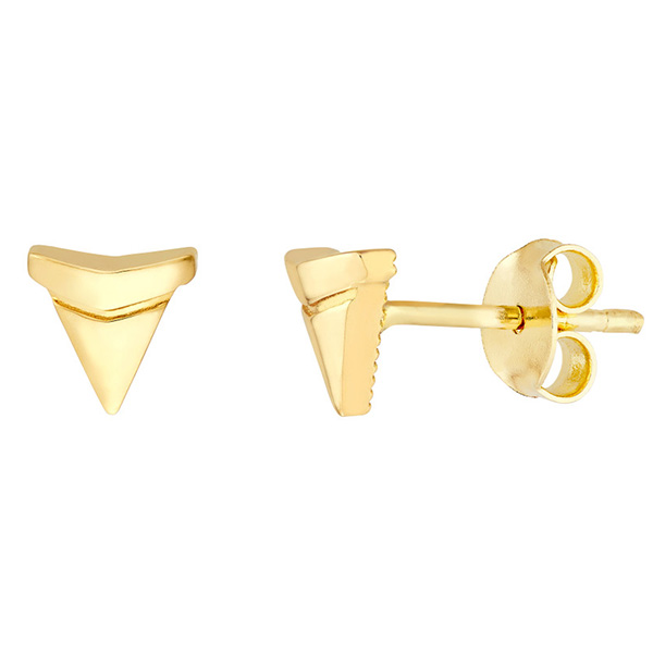 14k Yellow Gold Shark Tooth Micro Stud Earrings
