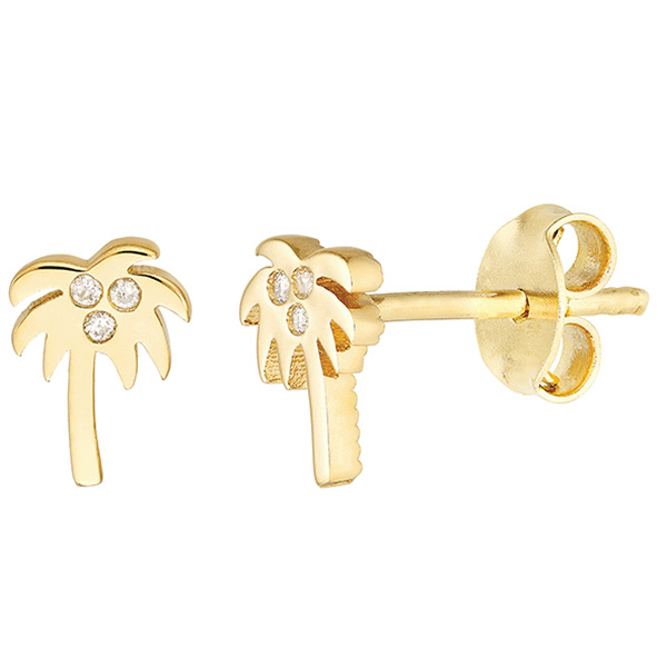 14k Yellow Gold .03 ct tw Diamond Palm Tree Stud Earrings