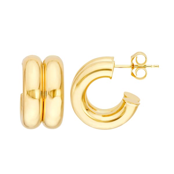 14k Yellow Gold Double Huggie Hoop Earrings