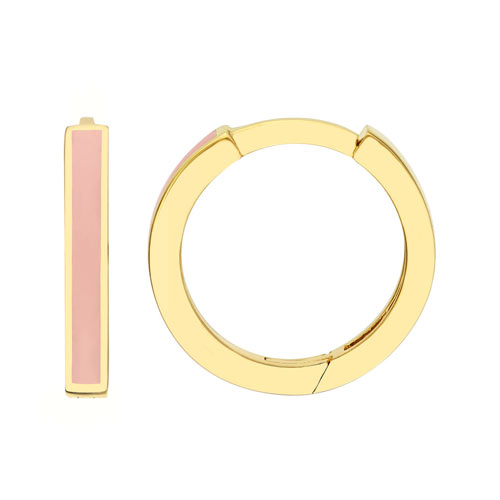 14k Yellow Gold Light Pink Enamel Huggie Hoop Earrings