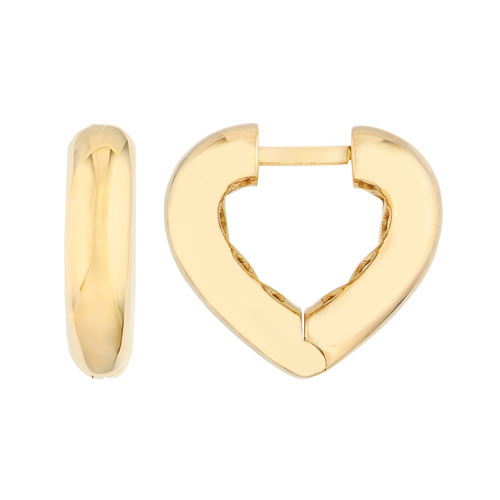 14k Yellow Gold Heart Huggie Hoop Earrings