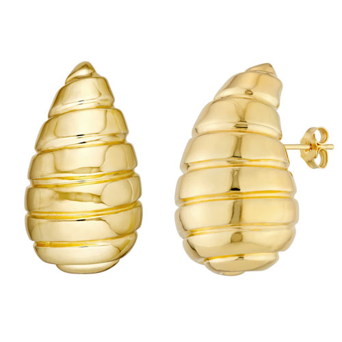 14k Yellow Gold Ribbed Teardrop Dome Earrings 1in