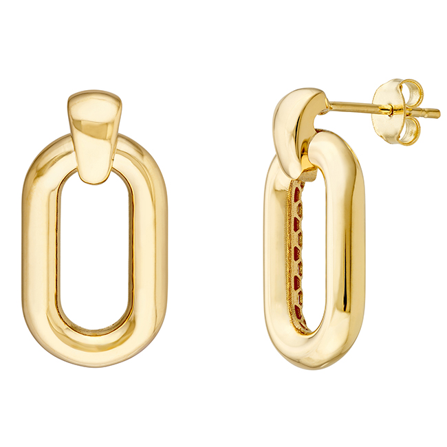 14k Yellow Gold Oval Door Knocker Hoop Earrings