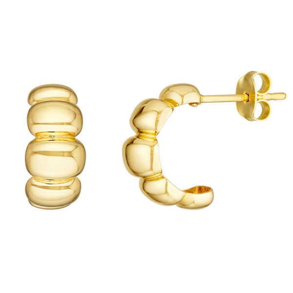14k Yellow Gold Puffed Shrimp Hoop Earrings