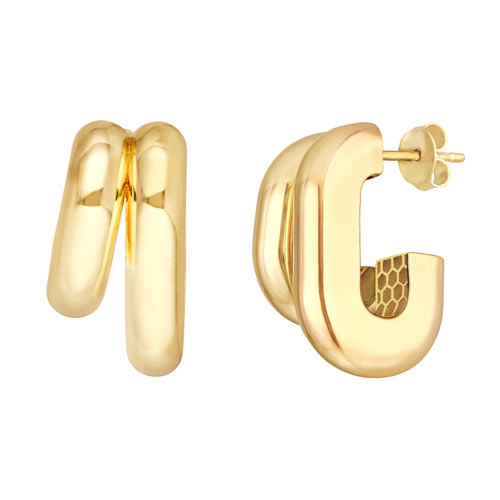 14k Yelow Gold Double J Hoop Earrings 3/4in