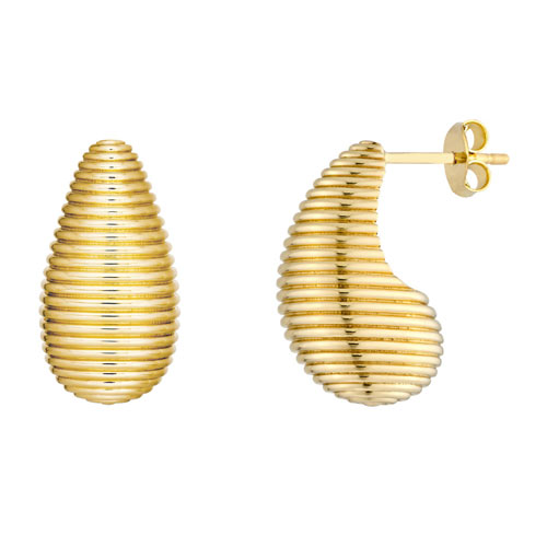 14k Yellow Gold Fluted Teardrop Earrings