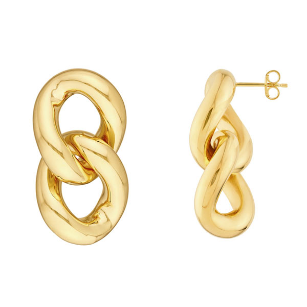 14k Yellow Gold Curb Link Dangle Earrings 1.3in