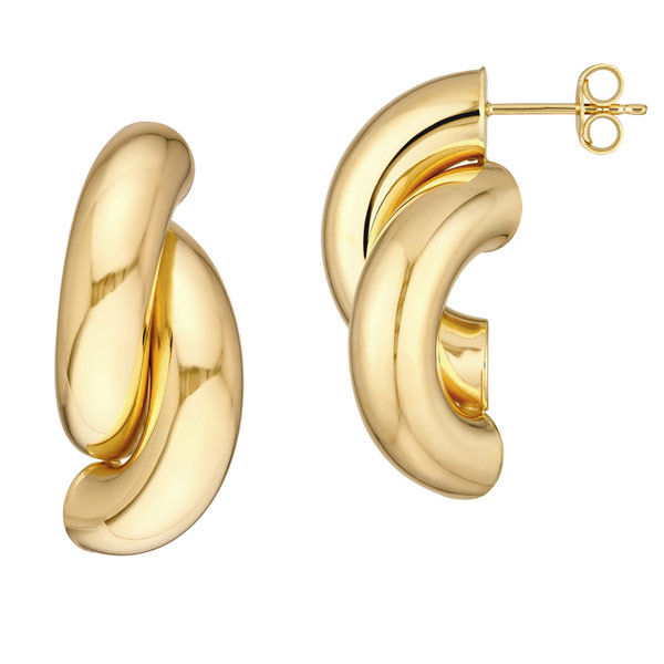 14k Yellow Gold Double C Twisted Overlapping Hoop Earrings