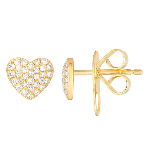 14k Yellow Gold .23 ct tw Diamond Pave Heart Earrings