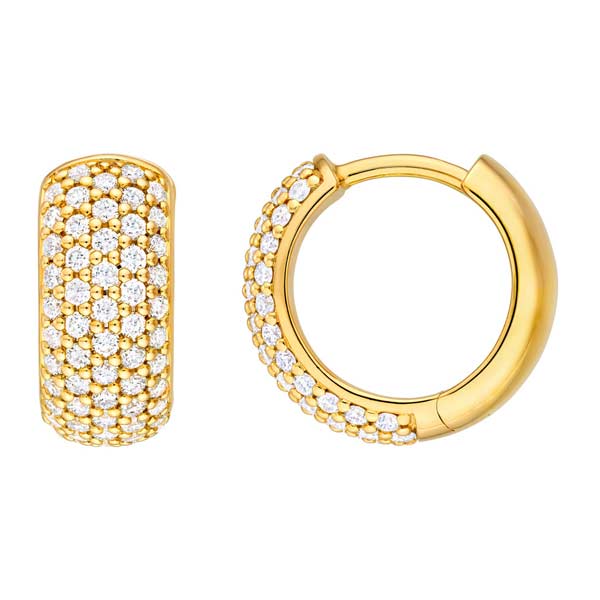 14k Yellow Gold .50 ct tw 5 Row Diamond Pave Huggie Hoop Earrings