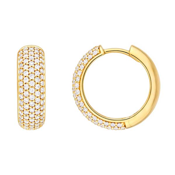 14k Yellow Gold .81 ct tw 5 Row Diamond Pave Huggie Hoop Earrings